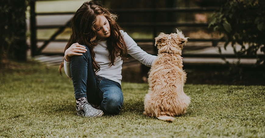 Meisje aait een hond